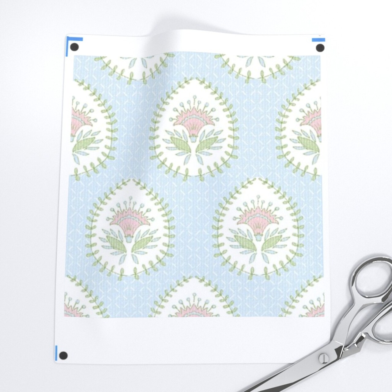 Grandmillennial Traditional Classic Garden Flowers Bloom Preppy Textured Woven Blue Pink Green Feminine Delicate Cottagecore Custom Printed Fabric by Spoonflower Various Fabrics by the Yard or Fat Quarter 17309310